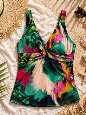 Artesands Multicup Tropical Tankini Bathing Suit Top Swim Supportive XL Rainbow